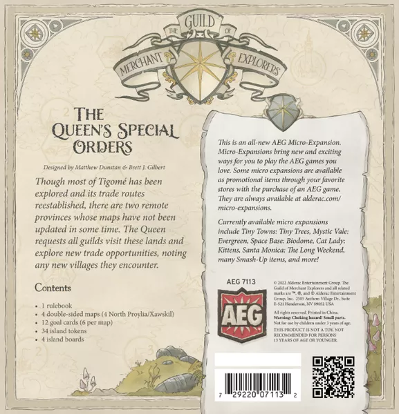 The Guild Of Merhants Explorers Uitbreiding: The Queen's Special Order (Bordspellen), Alderac Entertainment Group